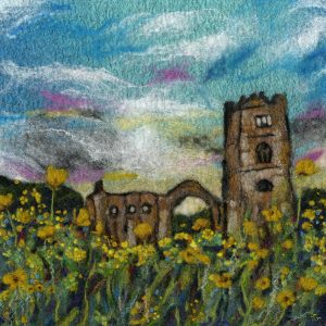 Fountains Abbey - Buttercups gleaming in the sunshine at Fountains Abbey in North Yorkshire. An original felt landscape by Janine Jacques