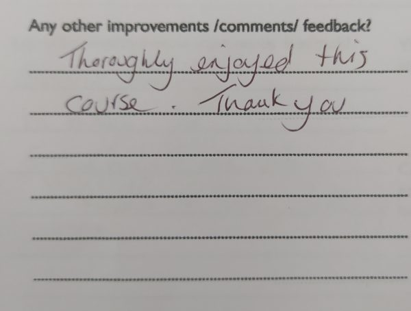 Review Thoroughly enjoyed the course. Thank you