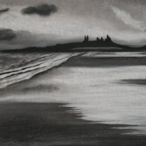 Dunstanburgh Castle art of the beach approach to Dunstanburgh Castle in Northumberland by artist Janine Jacques