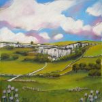 Malham Cove thistles painting. An original oil pastel painting by Yorkshire Landscape painterJanine Jacques