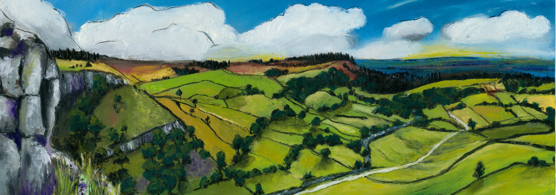Yorkshire Landscapes Paintings top banner - Malham Cove View - by Yorkshire Landscape painter Janine Jacques