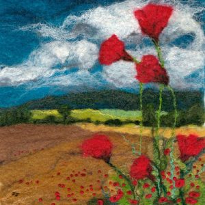 Poppy art print of poppies in a farmers field by Yorkshire felt artist janine Jacques